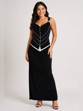 High Point Vintage 2 Piece Evening Set Black White Chain Detail Rhinestone 10